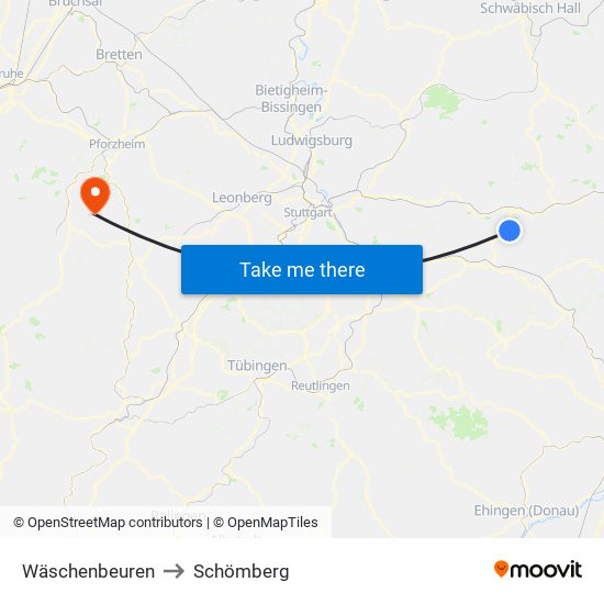 Wäschenbeuren to Schömberg map