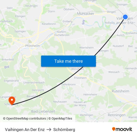 Vaihingen An Der Enz to Schömberg map