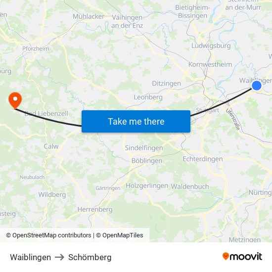 Waiblingen to Schömberg map