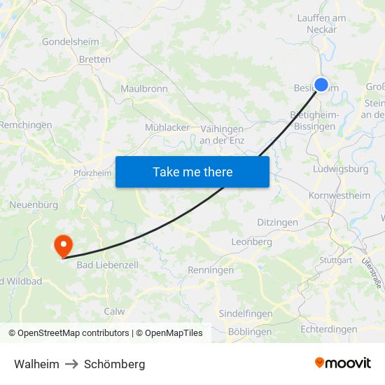 Walheim to Schömberg map