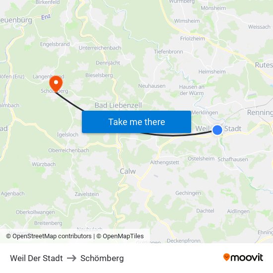 Weil Der Stadt to Schömberg map
