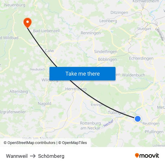 Wannweil to Schömberg map