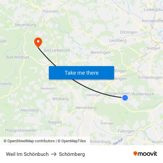 Weil Im Schönbuch to Schömberg map