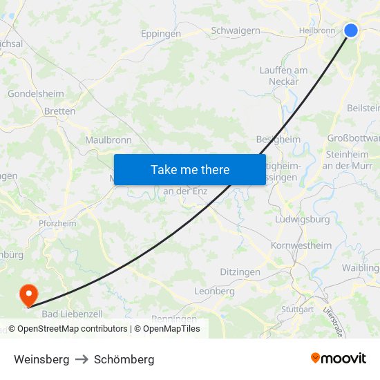 Weinsberg to Schömberg map