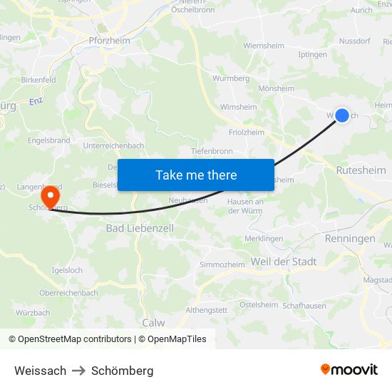 Weissach to Schömberg map