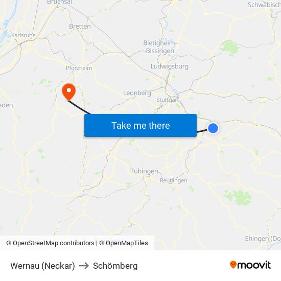 Wernau (Neckar) to Schömberg map