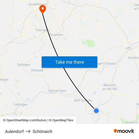 Aulendorf to Schönaich map