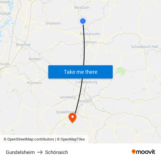 Gundelsheim to Schönaich map