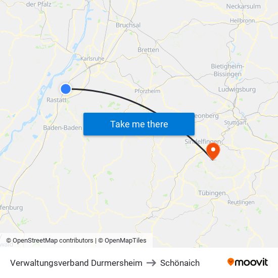Verwaltungsverband Durmersheim to Schönaich map