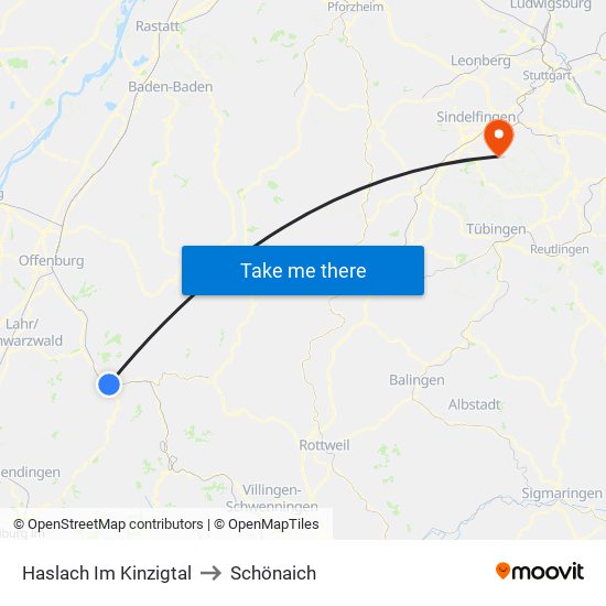 Haslach Im Kinzigtal to Schönaich map