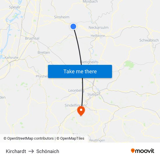 Kirchardt to Schönaich map