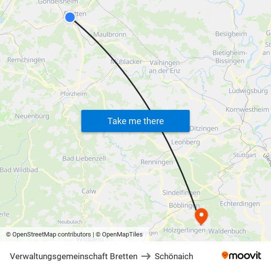 Verwaltungsgemeinschaft Bretten to Schönaich map