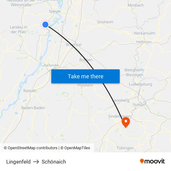 Lingenfeld to Schönaich map