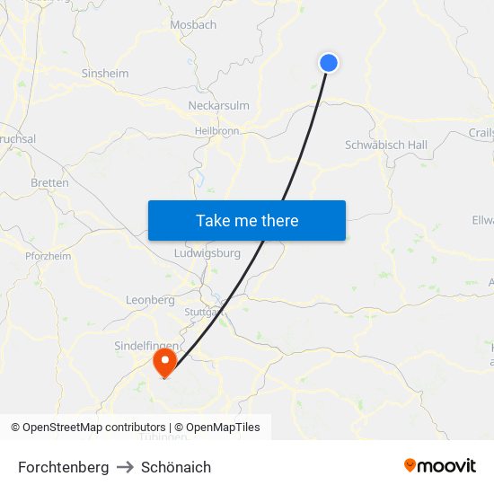 Forchtenberg to Schönaich map