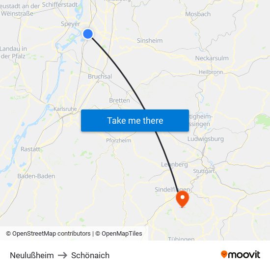 Neulußheim to Schönaich map