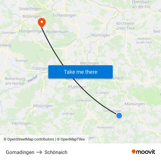 Gomadingen to Schönaich map