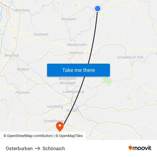 Osterburken to Schönaich map