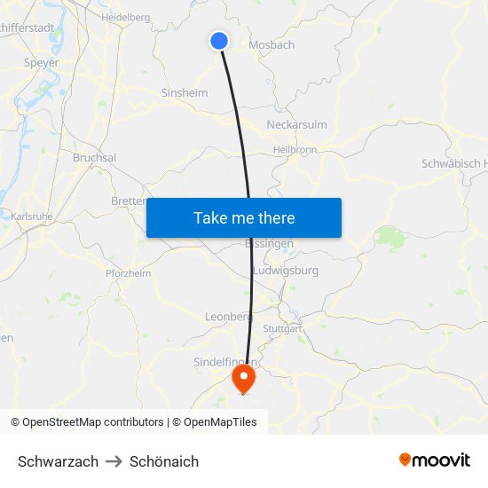 Schwarzach to Schönaich map