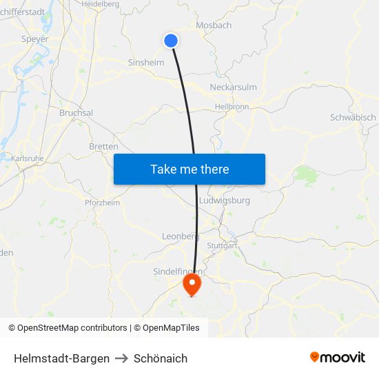 Helmstadt-Bargen to Schönaich map