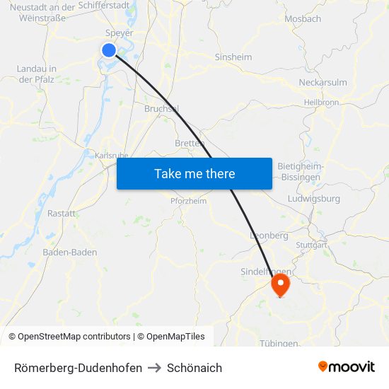 Römerberg-Dudenhofen to Schönaich map