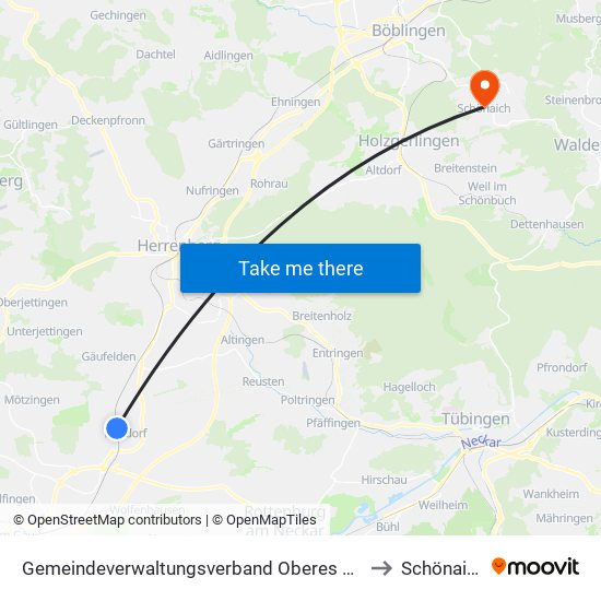 Gemeindeverwaltungsverband Oberes Gäu to Schönaich map