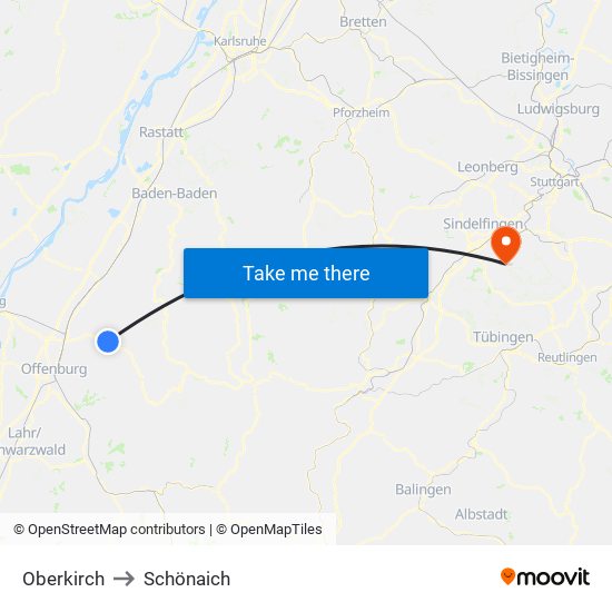 Oberkirch to Schönaich map