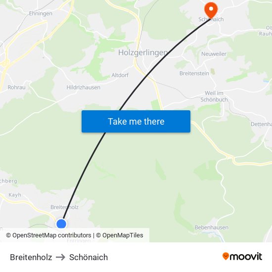 Breitenholz to Schönaich map