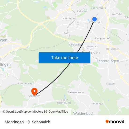 Möhringen to Schönaich map