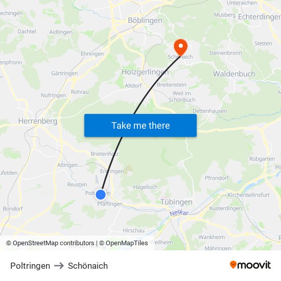 Poltringen to Schönaich map