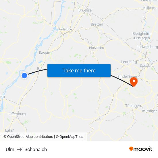 Ulm to Schönaich map
