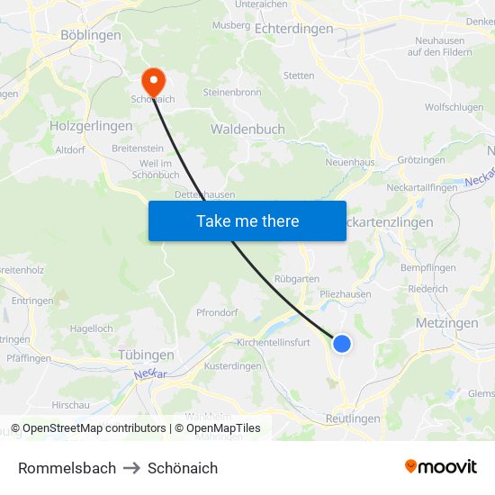 Rommelsbach to Schönaich map