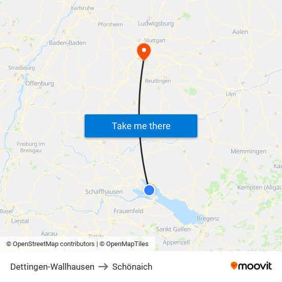 Dettingen-Wallhausen to Schönaich map