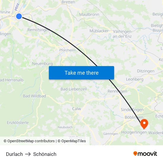 Durlach to Schönaich map