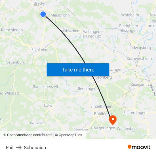 Ruit to Schönaich map