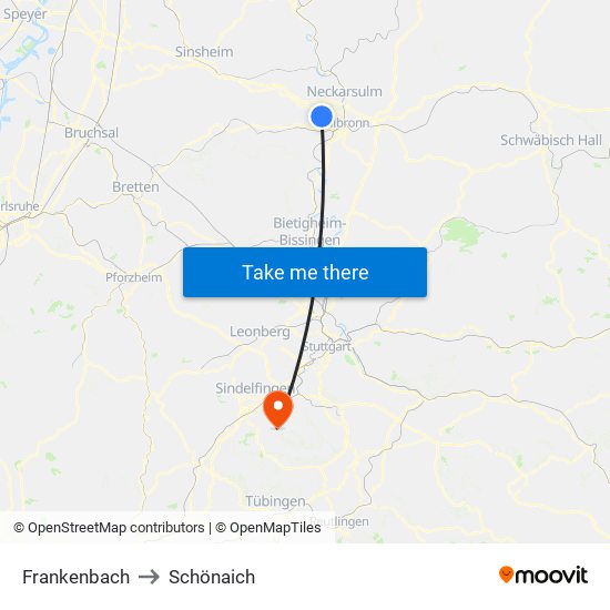 Frankenbach to Schönaich map