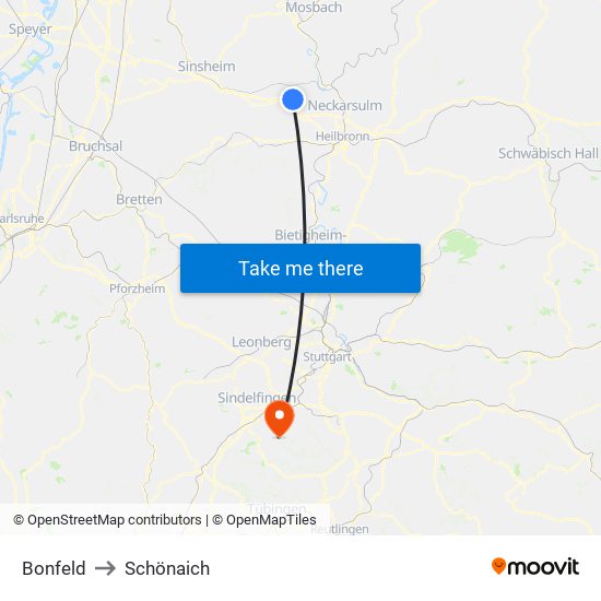 Bonfeld to Schönaich map