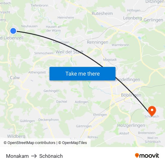 Monakam to Schönaich map