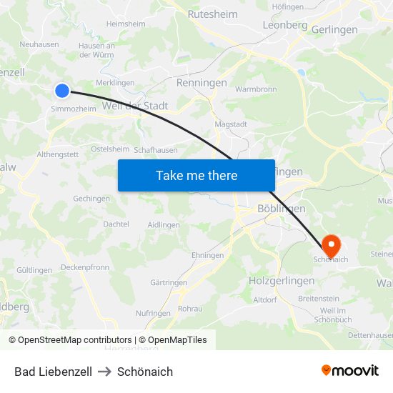 Bad Liebenzell to Schönaich map