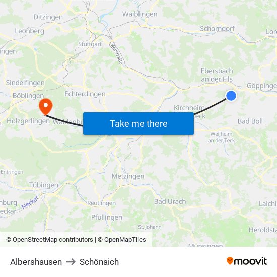 Albershausen to Schönaich map