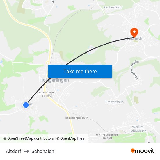 Altdorf to Schönaich map