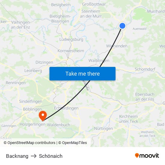 Backnang to Schönaich map