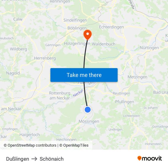 Dußlingen to Schönaich map