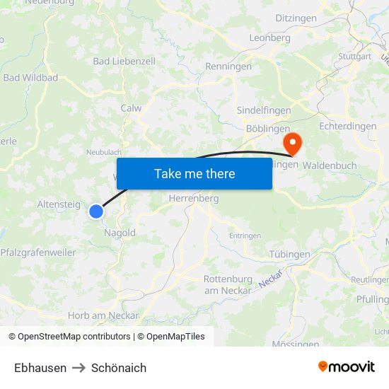 Ebhausen to Schönaich map