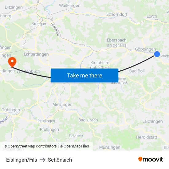 Eislingen/Fils to Schönaich map