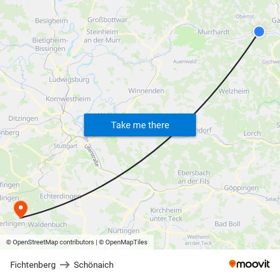 Fichtenberg to Schönaich map