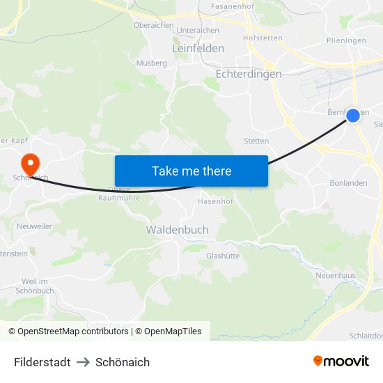 Filderstadt to Schönaich map