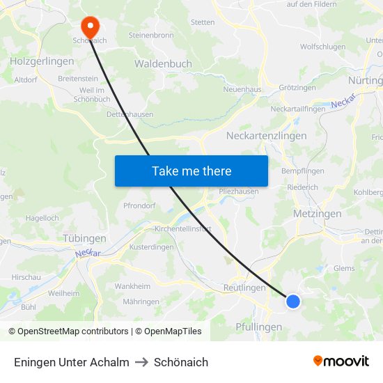 Eningen Unter Achalm to Schönaich map