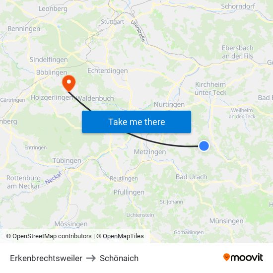 Erkenbrechtsweiler to Schönaich map