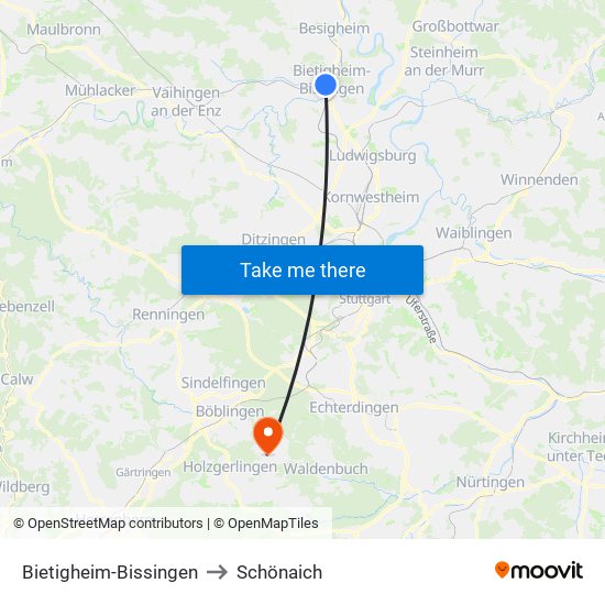 Bietigheim-Bissingen to Schönaich map