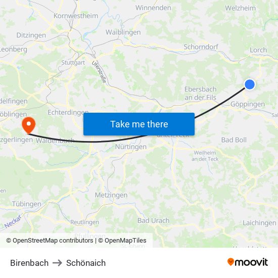 Birenbach to Schönaich map
